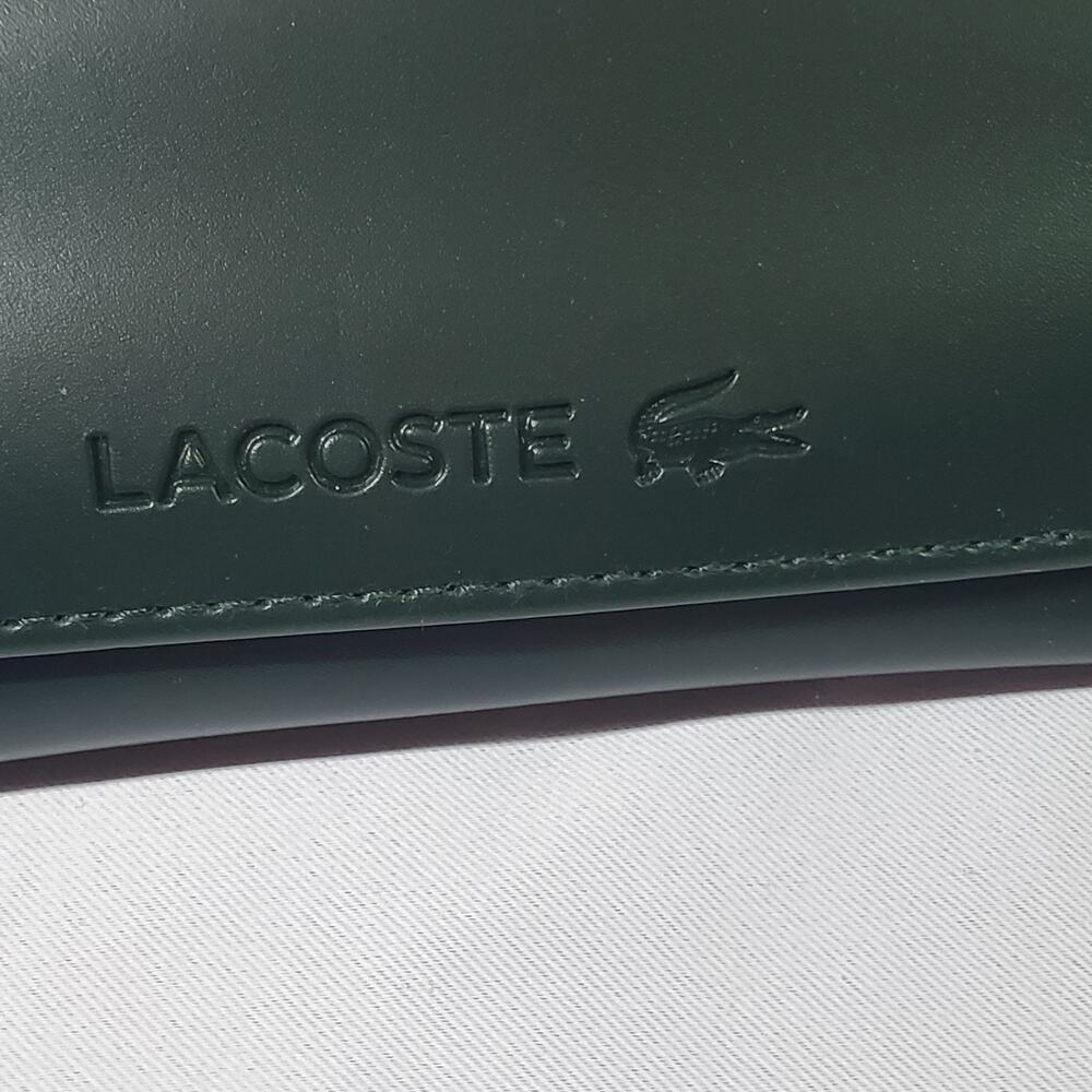 Lacoste Eyeglass Case Dark Hunter Green Faux Leather Glasses Pouch Hard Snap OEM